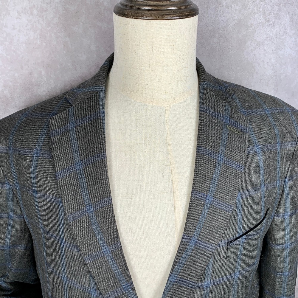 Jos A Bank Blazer Men 46R Slim Linen Green Windowpane Brrr Comfort Sport Coat - Picture 3 of 16